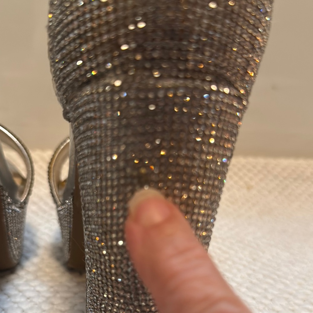 BAMBOO Silver Rhinestone Sparkly High Platform Heeled Sandals 8 - Picture 5 of 13